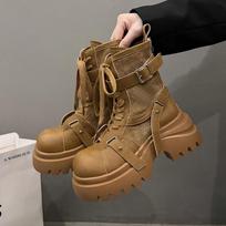 Thick-soled heightening Martin boots women's 2025 new autumn and winter Maillard rhubarb boots Xinjiang desert locomotive short boots 35 chaki