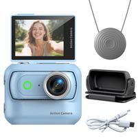 4K Ultra HD Thumb Action Camera - WiFi Outdoor Travel Recorder, Wide-Angle Lens, Portable Magnetic Sports Cam for Students None Card mėlyna