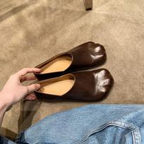 Cowhide version~ Niche one-pedal flat-soled single shoes can step on cat paw women's small leather shoes 35