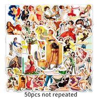 50 Retro Pin-Up Grafiti Seksualaus Grožio Lipdukų, Vandeniui atsparūs riedlentėms ir lagaminams