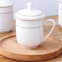 Large Ceramic Gold Rim Mugs with Lid & Handle (Set of 2)