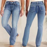 Women Baggy Mid Waist Jeans Wide Leg Loose Denim Pants Straight Leg Cropped Barrel Jeans L šviesiai mėlyna spalva