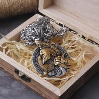 Sparta Helmet Pendant Necklace Never Fade Mens Gift with Wooden Box Durable Stylish Jewelry with box&no chain brown