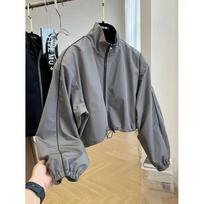 Women's Oversized Cropped Windbreaker Jacket Casual Half-Zip Stand Collar Loose Fit Short Coat S
