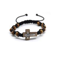 Pine Wood Beads Crucifix Rosary Bracelet on Adjustable Cord Alloy Hemp Cords Pine Bead Weaving Chinese Knot Rosary Brac 1