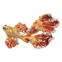 Elegant Alloy Long Tail Fish Fish Brooch with Glittering Rhinestones for Good Fortune and Stylish Fashion Accessories geltona