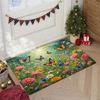 VIKAMA Spring Garden Butterfly Doormat, Non-Slip Washable Floral Carpet, Colorful Wildflower & Butterfly Print Floor Mat for Rug 40cm x 60cm