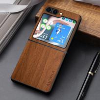 Case for Samsung Galaxy Z Flip5 Flip 7 Fe 6 4 3 Hard PC and Wood PU Leather Skin Fashion Covers Coque Fundas Z Flip5 geltona