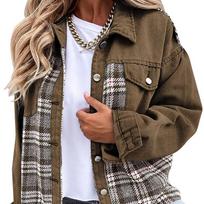 Plus Size Denim Shirt Jacket, Long Sleeve Plaid Button Down Shirt for Women, Oversized Casual Top for Autumn Winter S