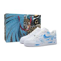 Nike Air Force 1 Fun Graffiti Cushioning Lightweight Low top Skateboard Shoes Unisex White Blue CW2288-111(Team241-S-BOX) 43