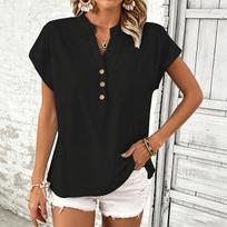 Womens Short Sleeve Casual Henley Shirt Button Down Loose Fit Lightweight Blouse Summer Comfortable Top for Daily Wear XXL