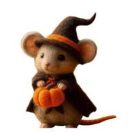 Halloween Pumpkin Mouse Ornament with Witch Hat Handmade Wool Felt Decoration Birthday Parties Props Halloween Decoration A