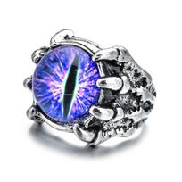 Unisex Retro Punk Dragon & Eagle Claw Ring with Openable Demon Eye Adjustable violetinė