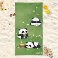 Grumpy & Sleepy Panda Beach Towel, Minimalist Beige Print Quick-Dry Towel 50x100cm