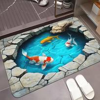 3D spausdinimo Koi žuvies vonios kilimėlis, flanelės medžiaga, tinka voniai, miegamajam, svetainės įėjimui, vonios kilimėlis patvarus grindų kilimėlis 40*60cm mėlyna