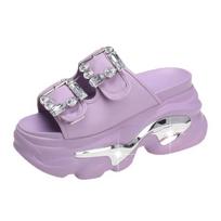 Madingi Nauji Vasariniai Moteriški Šlepetės Chanelės Ponios Paplūdimio Blizgantys Batai Platforminiai Batai Moters Aukštos Platformos Šlepetės Lauko Sandalai 8CM 34 violetinė