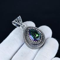 Mystic Topaz  Pendant, 925 Sterling Silver Handmade Jewelry, Mystic Topaz Silver Pendant, Party Wear Jewelry For Women's, Pendant Gift 5 Cm
