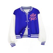 Kids Baseball Jacket Lined Coat with Contrasting Button Down Coat Lightweight Quilted Sleeves Stripes Spring 110cm