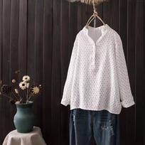 Japanese Vintage Mori Girl Floral Printed Double Layer Cotton Yarn Shirts Women Spring Autumn Long Sleeve Casual Loose Blouse One size balta