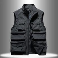 Men's Multi-Pocket Lightweight Outdoor Vest - Stand Collar, Breathable for Fishing, Mountaineering, Photography & Workwear. 5XL