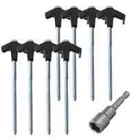8Pcs Screw In Tent Stakes with Hex Socket Camping Pegs Drill In Camping Stakes Tent Ground Nail Heavy Duty Tent Stakes Pegs juoda