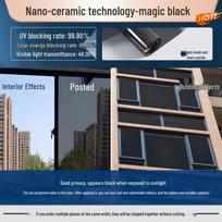 Home & Office Sunshade: Thickened Glass Heat Insulation & Sun Blockout Film with Anti-Peep Protection Nano Ceramic-Adhesive Magic Black