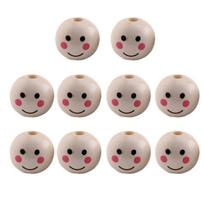 Pack of 10 Ecofriendly Wood Beads Playful Smiling Designs Round Beads Wood Loose Beads Perfect for DIY Jewelry Projects