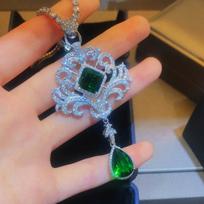 Luxury Emerald Ruby Pendant Necklace Micro Pave Diamond Hollow Drop Pear Shape