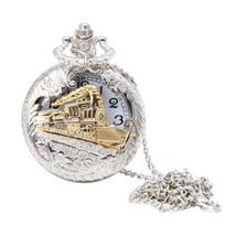 Pocket Watch Locomotive Alloy Quartz Movement Watch Vintage Necklace Watch with Chain for Collection Daily Use gray