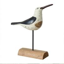 Wooden Coastal Bird Figurine Nautical Theme Bird Table Ornament with Base for Living Room Beach Home Decor Bird