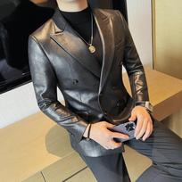 New And Western Style Leather Jacket For Men Slim Fit Trendy Double Breasted Casual Leather Suit 23691 M