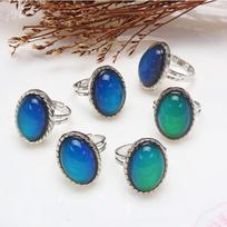Charm Retro Temperature Sensing Mood Changes Color Opal Stone Adjustment Couple Rings for Women Men Fashion Finger Jewelry Gifts resizable