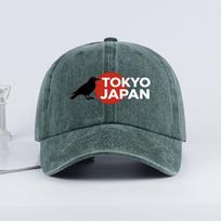 MLFO “TOKYO JAPAN” Printed Washed Baseball Cap Lightweight, Breathable, Adjustable Trendy & Fashionable Unisex Holiday Gift armijos žalia spalva