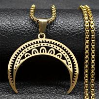Trendy Boho Style Hollow Moon Pendant Necklace 60CM