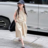 Girls' Korean-Style Sleeveless Vest & Wide-Leg Pants Set - Summer Two-Piece Outfit 130 cm