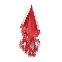 Yousheng Bridal Veil Single Layer Lace Embroidered Headgear Long Style Dress Matching Wedding Headpiece Photo Shoots Props 150 - mm raudona