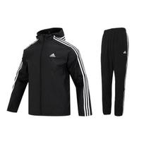 Adidas Logo Printed Striped Sports Hoodie Jacket And Casual Long Pants Set Men Set Black IB0381+GN0818 L