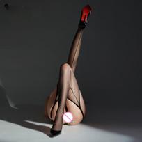 Women Oil Shiny Sockings Garter Belt Ultra-Thin Over Knee Stockings Hollow Silky Vertical Line Socks Transparent Exotic Lingerie Free Size black