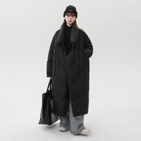 Men's Winter Oversized Hong Kong Style Mid-Length Cotton Quilt Jacket XXL juoda