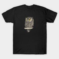 Men Black Print T-shirt Little Owl No-Cut Heat Transfer Print Cotton Tshirt 3XL