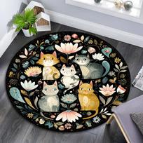 Cat Round Area Rug,Carpet Rug for Living Room Bedroom Sofa Playroom Decor,Non-slip Floor Mat 80cmx80cm