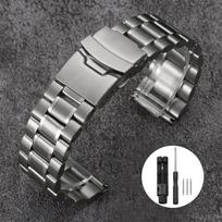 Solid Stainless Steel Watch Strap 18/20/22/24mm Silver Metal Curved End Double Press Folding Buckle Bracelet WatchBand for Seiko 18mm gray