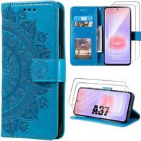 Coque pour Samsung Galaxy A37 5G, Anti-Rayures Synthécuir Motif Mandala Bleu - 2 Verres Trempés mėlyna
