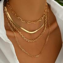 European-American Bohemian Layered Flat Chain Choker Necklace for Women