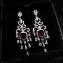 Luxury Bohemian Full Diamond Earrings Vintage Fringe Ruby Drop Earrings for Wedding Party Evening