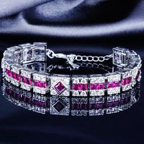 Fashion Red Ruby Bracelet for Women Simulated Gemstone Jewelry Rose Diamond Bangle