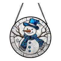 Acrylic Hanging Window Ornament Stained Glass Style Bird Design Round Shape Decorative Suncatcher with Chain for Indoor Outdoor Display One Size
