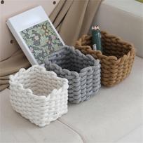 Sustainable Cotton Cord Storage Container Simple Braided Basket For Desk Organization Or Home Decoration chaki