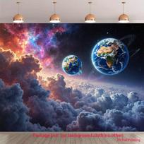 2D Surreal Earth in Galaxy Tapestry, Nebula Clouds Space Backdrop for Home Decor 47.2x31.5inch/120*80cm gray