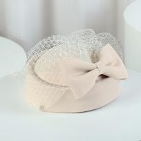 Wool Blend Beret with Vintage Mesh Overlay and Decorative Bow French Style Autumn Winter Hat for Women Performance and Uniform Use One Size